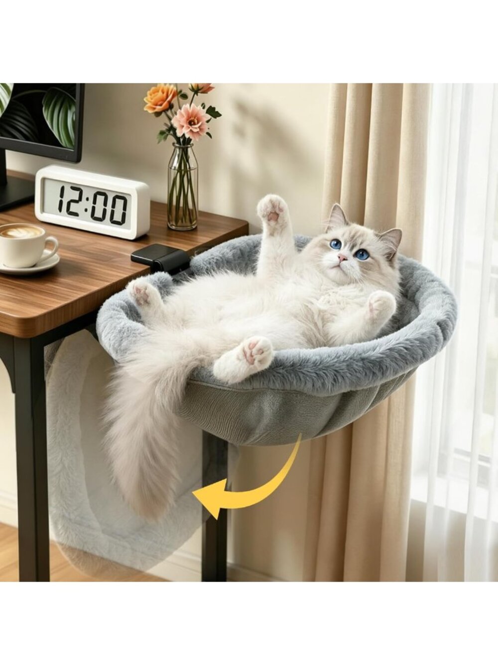 Foldable 18" Cat Desk Bed Hammock for Large Cats up to 50lbs - Cozy